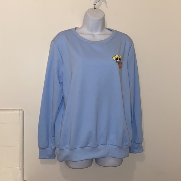 NWOT Women’s Powerpuff Girls/Bubbles Sky Blue RomWe Crewneck Sweatshirt - Picture 3 of 12
